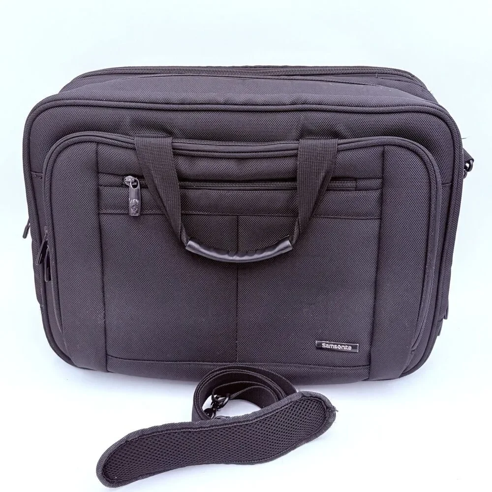 Samsonite Expandable Black Laptop Briefcase Bag Shoulder Strap Padded Softshell